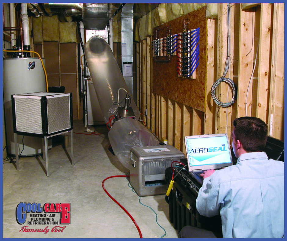 5.31 (1) Cool Care employee working on air duct.